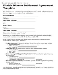 Blank  Divorce Settlement Agreement Template for Florida