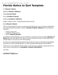Blank  Notice to Quit Template for Florida