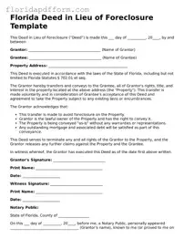 Blank  Deed in Lieu of Foreclosure Template for Florida