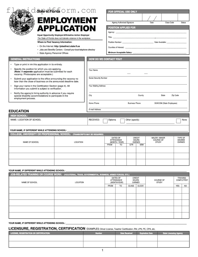 Free State Florida Employment Application Form